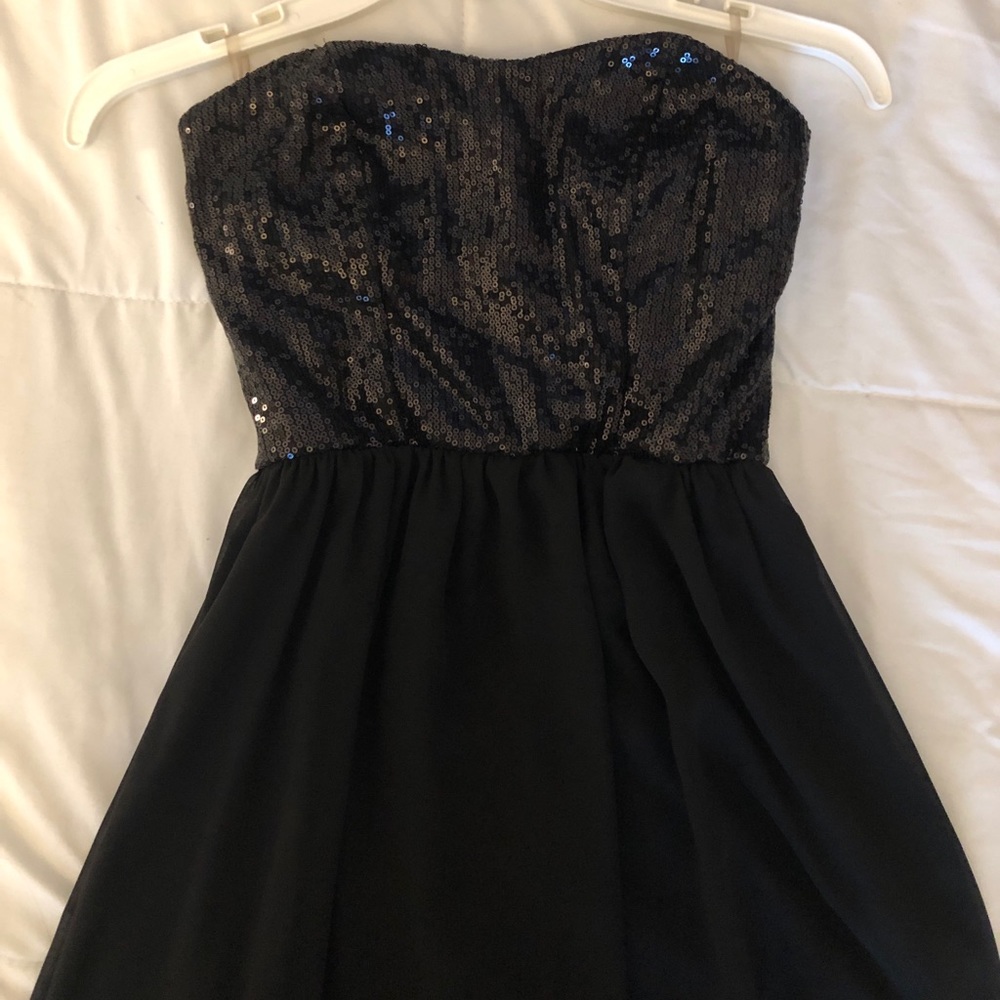 Strapless Black Sequin High Low Dress